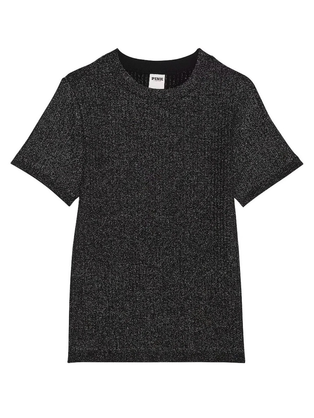 VICTORIA'S SECRET Pink Shimmer Seamless Tee In Pure Black Bling